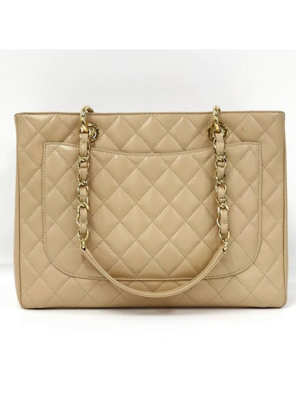 Chanel Gst Chain Tote Bag Quilted Caviar Leather Beige - Picture 2 of 10